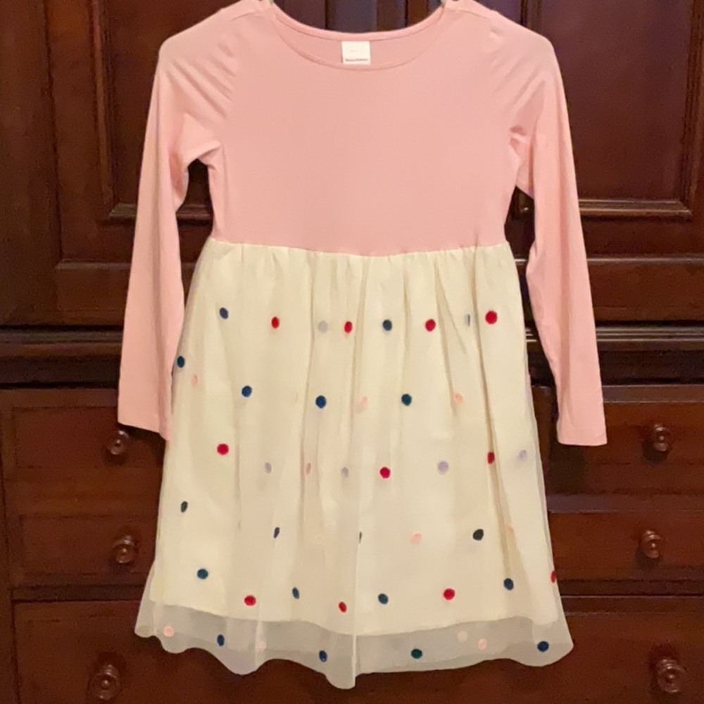 Hanna Andersson Pink and Cream tulle Kids Dress with Polka Dots